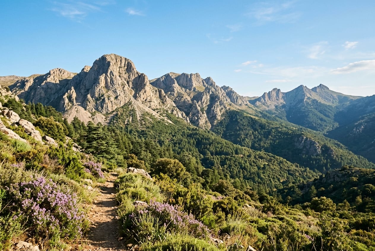 Sommets rocheux et sentiers de randonnée dans le Parc National de Belezma à Batna