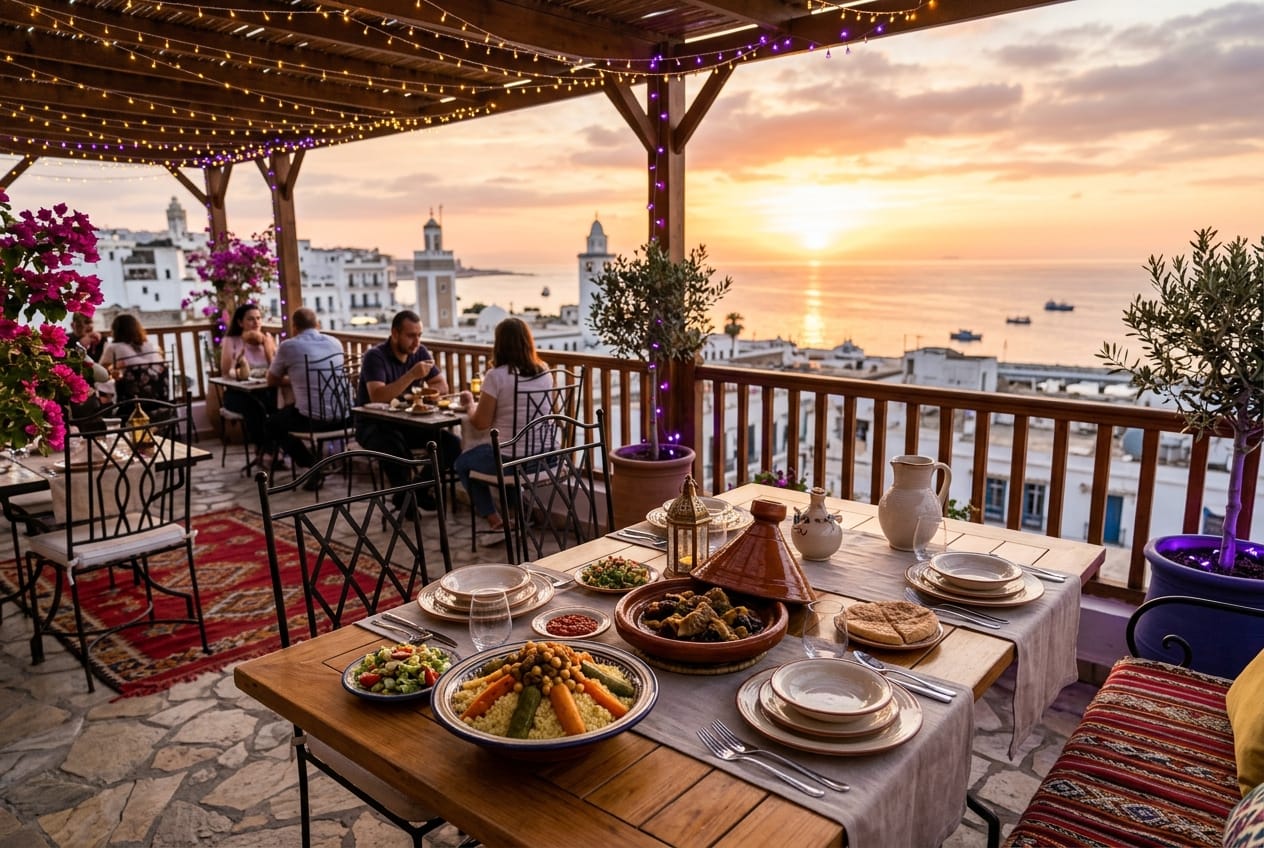 Terrasse de restaurant avec vue sur la Méditerranée en Algérie