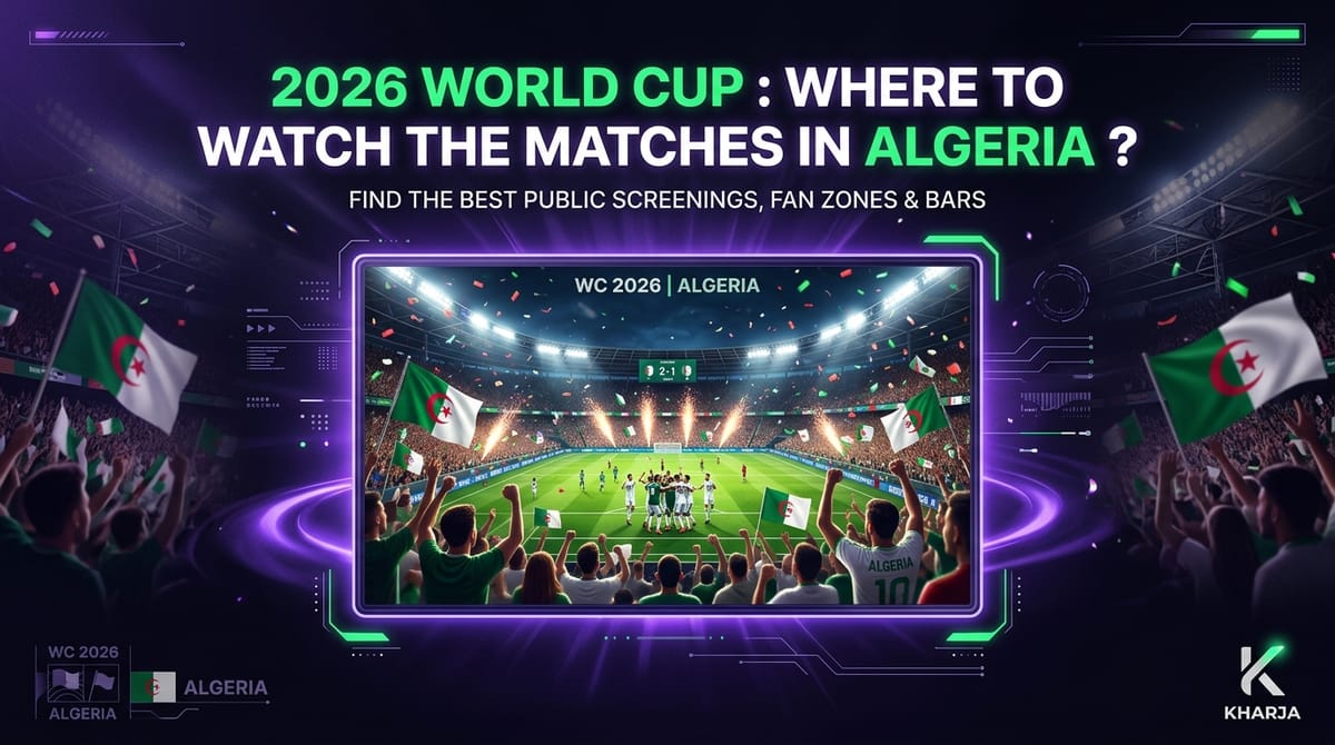 Algerian fans watching the 2026 World Cup match on a giant screen