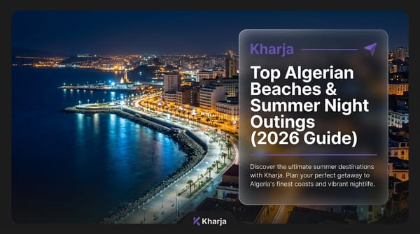 Panoramic night view of the coastline and seafront in Oran and Algiers with Kharja outing app