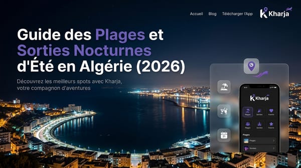 Vue panoramique nocturne de la côte et du front de mer d'Oran et d'Alger en Algérie avec l'application Kharja