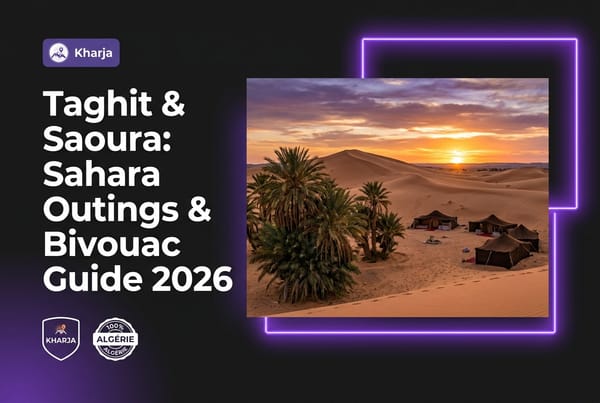 Comprehensive travel guide to Taghit outings, dunes and Saharan bivouacs in 2026 with Kharja